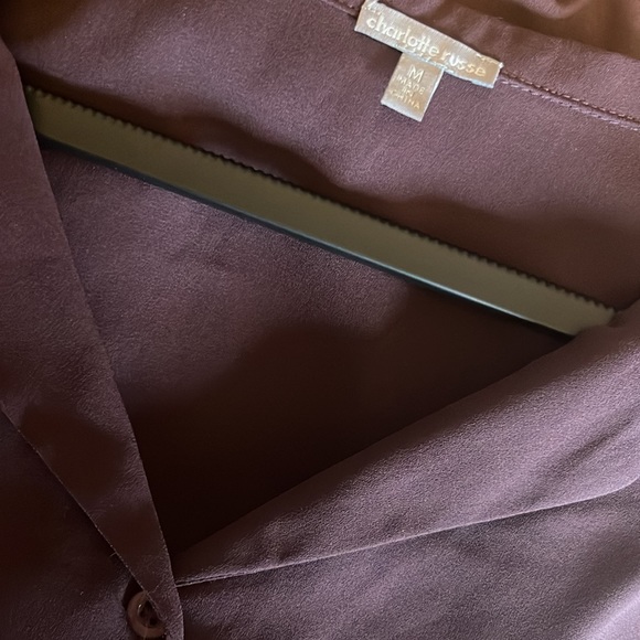 Charlotte Russe cropped short sleeve button up in deep purple. - Picture 3 of 3